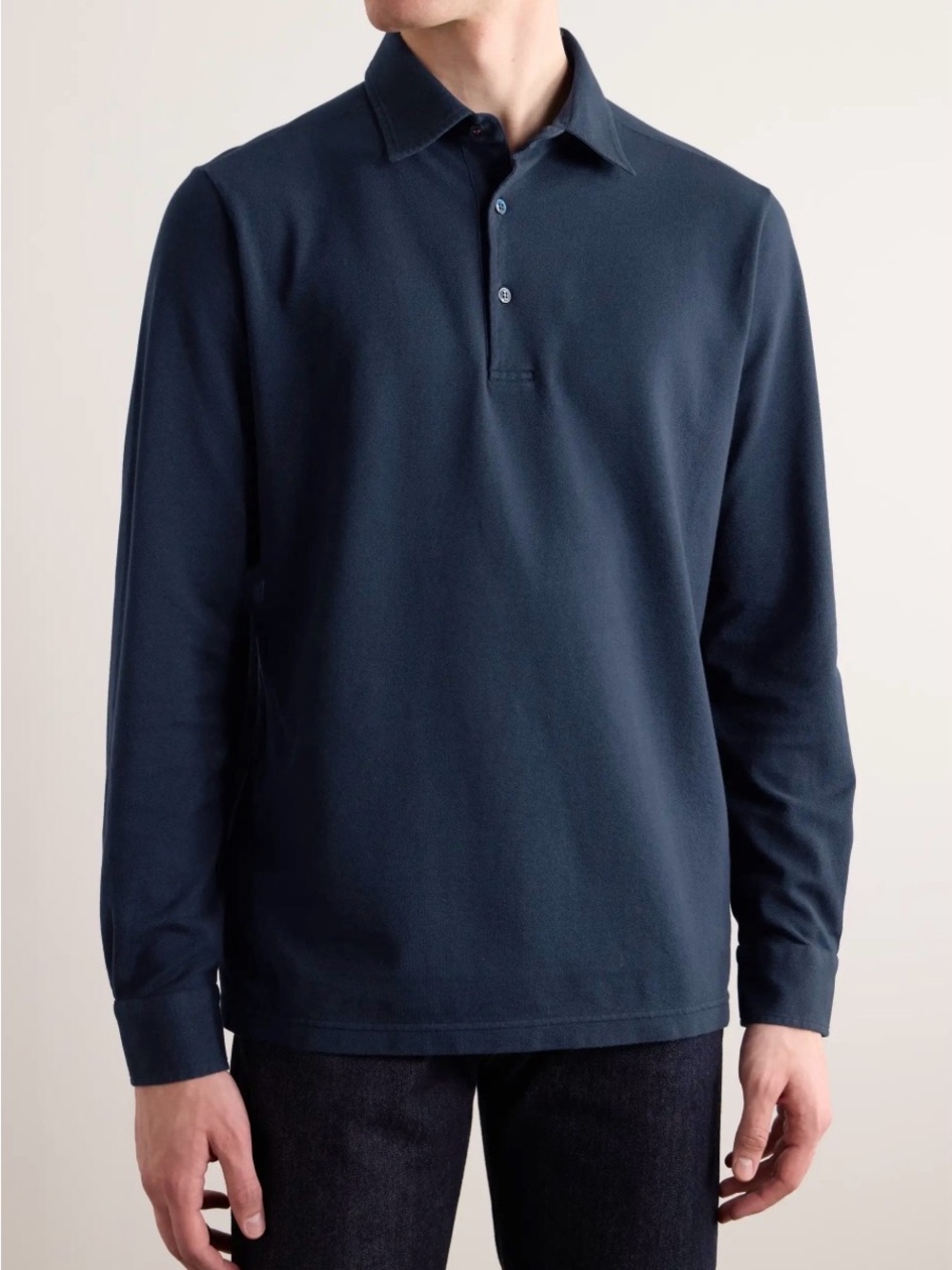 Loro Piana Men's Long-Sleeve Polo in Deep Navy